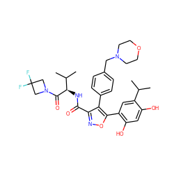 CC(C)c1cc(-c2onc(C(=O)N[C@@H](C(=O)N3CC(F)(F)C3)C(C)C)c2-c2ccc(CN3CCOCC3)cc2)c(O)cc1O ZINC001772601380