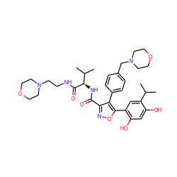 CC(C)c1cc(-c2onc(C(=O)N[C@@H](C(=O)NCCN3CCOCC3)C(C)C)c2-c2ccc(CN3CCOCC3)cc2)c(O)cc1O ZINC001772635070