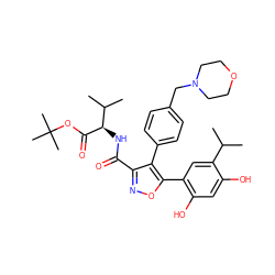 CC(C)c1cc(-c2onc(C(=O)N[C@@H](C(=O)OC(C)(C)C)C(C)C)c2-c2ccc(CN3CCOCC3)cc2)c(O)cc1O ZINC001772644205