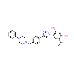 CC(C)c1cc(-n2cc(-c3ccc(CN4CCN(c5ccccc5)CC4)cc3)nn2)c(O)cc1O ZINC000169311393