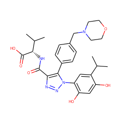 CC(C)c1cc(-n2nnc(C(=O)N[C@H](C(=O)O)C(C)C)c2-c2ccc(CN3CCOCC3)cc2)c(O)cc1O ZINC000169306704