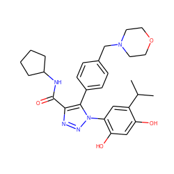 CC(C)c1cc(-n2nnc(C(=O)NC3CCCC3)c2-c2ccc(CN3CCOCC3)cc2)c(O)cc1O ZINC000169313095