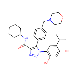 CC(C)c1cc(-n2nnc(C(=O)NC3CCCCC3)c2-c2ccc(CN3CCOCC3)cc2)c(O)cc1O ZINC000169313097