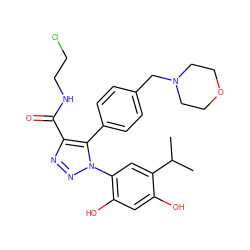 CC(C)c1cc(-n2nnc(C(=O)NCCCl)c2-c2ccc(CN3CCOCC3)cc2)c(O)cc1O ZINC000169313092