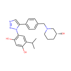 CC(C)c1cc(-n2nncc2-c2ccc(CN3CCC[C@@H](O)C3)cc2)c(O)cc1O ZINC000169311405