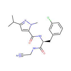 CC(C)c1cc(C(=O)N[C@@H](Cc2cccc(Cl)c2)C(=O)NCC#N)n(C)n1 ZINC000043123262