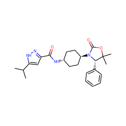 CC(C)c1cc(C(=O)N[C@H]2CC[C@H](N3C(=O)OC(C)(C)[C@@H]3c3ccccc3)CC2)n[nH]1 ZINC001772657067