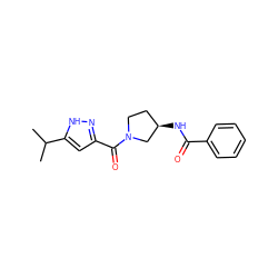 CC(C)c1cc(C(=O)N2CC[C@@H](NC(=O)c3ccccc3)C2)n[nH]1 ZINC000936230889