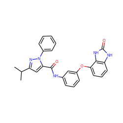 CC(C)c1cc(C(=O)Nc2cccc(Oc3cccc4[nH]c(=O)[nH]c34)c2)n(-c2ccccc2)n1 ZINC000045364994