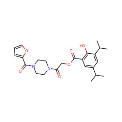 CC(C)c1cc(C(=O)OCC(=O)N2CCN(C(=O)c3ccco3)CC2)c(O)c(C(C)C)c1 ZINC000012866746