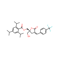 CC(C)c1cc(C(C)C)c(C(=O)OC[C@]2(CO)C/C(=C/c3ccc(C(F)(F)F)cc3)C(=O)O2)c(C(C)C)c1 ZINC000042921553