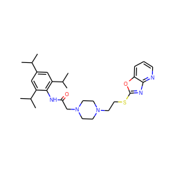 CC(C)c1cc(C(C)C)c(NC(=O)CN2CCN(CCSc3nc4ncccc4o3)CC2)c(C(C)C)c1 ZINC000163575069