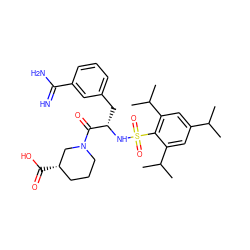 CC(C)c1cc(C(C)C)c(S(=O)(=O)N[C@@H](Cc2cccc(C(=N)N)c2)C(=O)N2CCC[C@H](C(=O)O)C2)c(C(C)C)c1 ZINC000027524375