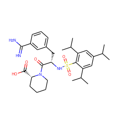 CC(C)c1cc(C(C)C)c(S(=O)(=O)N[C@@H](Cc2cccc(C(=N)N)c2)C(=O)N2CCCC[C@@H]2C(=O)O)c(C(C)C)c1 ZINC000026847127