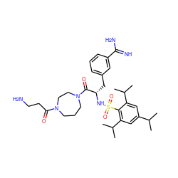 CC(C)c1cc(C(C)C)c(S(=O)(=O)N[C@@H](Cc2cccc(C(=N)N)c2)C(=O)N2CCCN(C(=O)CCN)CC2)c(C(C)C)c1 ZINC000034689243