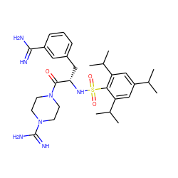 CC(C)c1cc(C(C)C)c(S(=O)(=O)N[C@@H](Cc2cccc(C(=N)N)c2)C(=O)N2CCN(C(=N)N)CC2)c(C(C)C)c1 ZINC000034689229