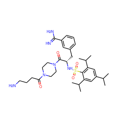 CC(C)c1cc(C(C)C)c(S(=O)(=O)N[C@@H](Cc2cccc(C(=N)N)c2)C(=O)N2CCN(C(=O)CCCN)CC2)c(C(C)C)c1 ZINC000034717893