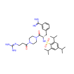 CC(C)c1cc(C(C)C)c(S(=O)(=O)N[C@@H](Cc2cccc(C(=N)N)c2)C(=O)N2CCN(C(=O)CCN=C(N)N)CC2)c(C(C)C)c1 ZINC000034689211
