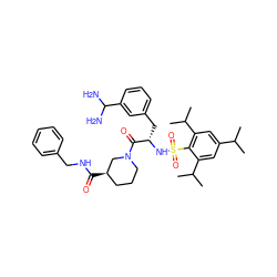 CC(C)c1cc(C(C)C)c(S(=O)(=O)N[C@@H](Cc2cccc(C(N)N)c2)C(=O)N2CCC[C@@H](C(=O)NCc3ccccc3)C2)c(C(C)C)c1 ZINC000027633593