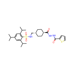 CC(C)c1cc(C(C)C)c(S(=O)(=O)NC[C@H]2CC[C@H](C(=O)NNC(=O)c3cccs3)CC2)c(C(C)C)c1 ZINC000253664089