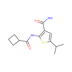 CC(C)c1cc(C(N)=O)c(NC(=O)C2CCC2)s1 ZINC000001053411