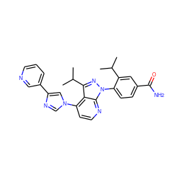 CC(C)c1cc(C(N)=O)ccc1-n1nc(C(C)C)c2c(-n3cnc(-c4cccnc4)c3)ccnc21 ZINC000169703539