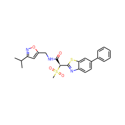 CC(C)c1cc(CNC(=O)[C@@H](c2nc3ccc(-c4ccccc4)cc3s2)S(C)(=O)=O)on1 ZINC000145501292