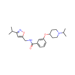 CC(C)c1cc(CNC(=O)c2cccc(OC3CCN(C(C)C)CC3)c2)on1 ZINC001772653252