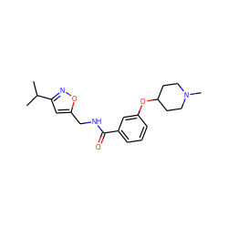 CC(C)c1cc(CNC(=O)c2cccc(OC3CCN(C)CC3)c2)on1 ZINC001772602211