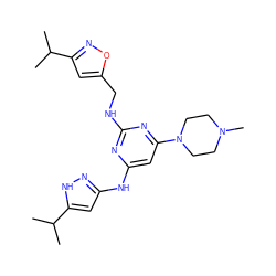 CC(C)c1cc(CNc2nc(Nc3cc(C(C)C)[nH]n3)cc(N3CCN(C)CC3)n2)on1 ZINC000203004077