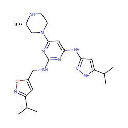 CC(C)c1cc(CNc2nc(Nc3cc(C(C)C)[nH]n3)cc(N3CCN[C@@H](C)C3)n2)on1 ZINC000203006437