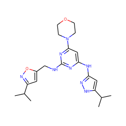 CC(C)c1cc(CNc2nc(Nc3cc(C(C)C)[nH]n3)cc(N3CCOCC3)n2)on1 ZINC000140123621