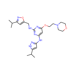 CC(C)c1cc(CNc2nc(Nc3cc(C(C)C)[nH]n3)cc(OCCN3CCOCC3)n2)on1 ZINC000149887765