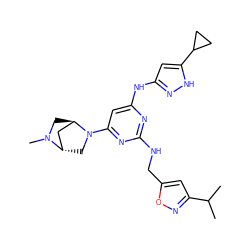 CC(C)c1cc(CNc2nc(Nc3cc(C4CC4)[nH]n3)cc(N3C[C@H]4C[C@H]3CN4C)n2)on1 ZINC001772654805