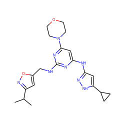 CC(C)c1cc(CNc2nc(Nc3cc(C4CC4)[nH]n3)cc(N3CCOCC3)n2)on1 ZINC000203003606