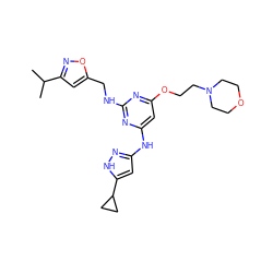 CC(C)c1cc(CNc2nc(Nc3cc(C4CC4)[nH]n3)cc(OCCN3CCOCC3)n2)on1 ZINC000142061427