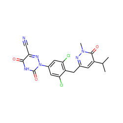 CC(C)c1cc(Cc2c(Cl)cc(-n3nc(C#N)c(=O)[nH]c3=O)cc2Cl)nn(C)c1=O ZINC000034842590