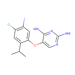 CC(C)c1cc(Cl)c(I)cc1Oc1cnc(N)nc1N ZINC000145804433