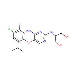 CC(C)c1cc(Cl)c(I)cc1Oc1cnc(NC(CO)CO)nc1N ZINC000139232321