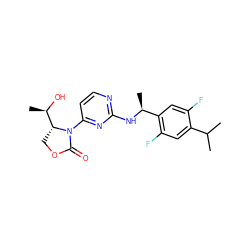 CC(C)c1cc(F)c([C@H](C)Nc2nccc(N3C(=O)OC[C@@H]3[C@@H](C)O)n2)cc1F ZINC000221675979