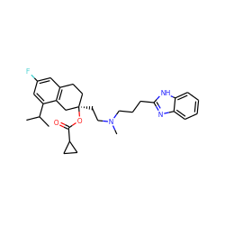 CC(C)c1cc(F)cc2c1C[C@](CCN(C)CCCc1nc3ccccc3[nH]1)(OC(=O)C1CC1)CC2 ZINC000008034249