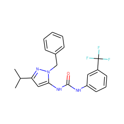 CC(C)c1cc(NC(=O)Nc2cccc(C(F)(F)F)c2)n(Cc2ccccc2)n1 ZINC000096273831