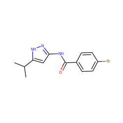 CC(C)c1cc(NC(=O)c2ccc(Br)cc2)n[nH]1 ZINC000013580468