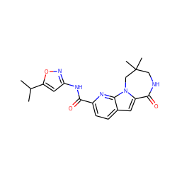 CC(C)c1cc(NC(=O)c2ccc3cc4n(c3n2)CC(C)(C)CNC4=O)no1 ZINC000147134868