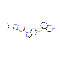 CC(C)c1cc(NC(=O)n2ccc3cc(Oc4ncnc5c4CCNC5)ccc32)n[nH]1 ZINC000201332772