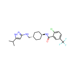 CC(C)c1cc(NC[C@H]2CC[C@H](NC(=O)c3cc(C(F)(F)F)ccc3Cl)CC2)n[nH]1 ZINC000261088863