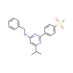 CC(C)c1cc(NCc2ccccc2)nc(-c2ccc(S(C)(=O)=O)cc2)n1 ZINC000029131808