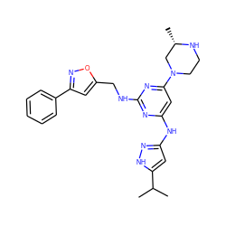 CC(C)c1cc(Nc2cc(N3CCN[C@@H](C)C3)nc(NCc3cc(-c4ccccc4)no3)n2)n[nH]1 ZINC000140170258