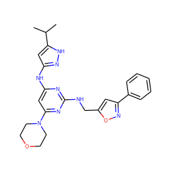 CC(C)c1cc(Nc2cc(N3CCOCC3)nc(NCc3cc(-c4ccccc4)no3)n2)n[nH]1 ZINC000203008794