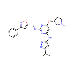 CC(C)c1cc(Nc2cc(O[C@@H]3CCN(C)C3)nc(NCc3cc(-c4ccccc4)no3)n2)n[nH]1 ZINC000203003624